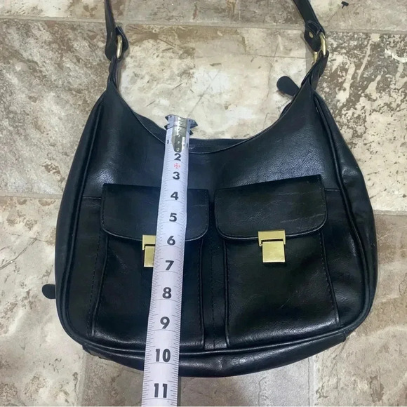 Women’s Black with Gold Details Faux Leather Shoulder  Bag Purse lots of Storage - Picture 13 of 16